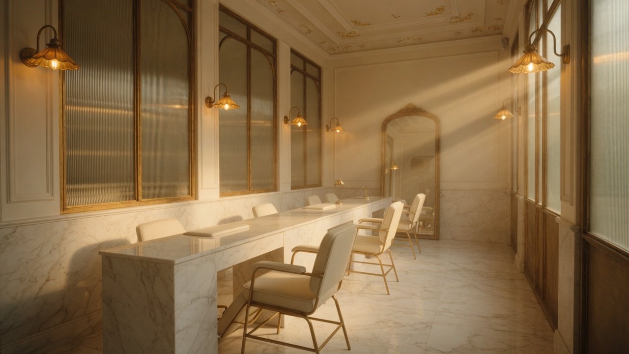 Ivory and gold treatment floor at Golden Lotus Nails and Spa